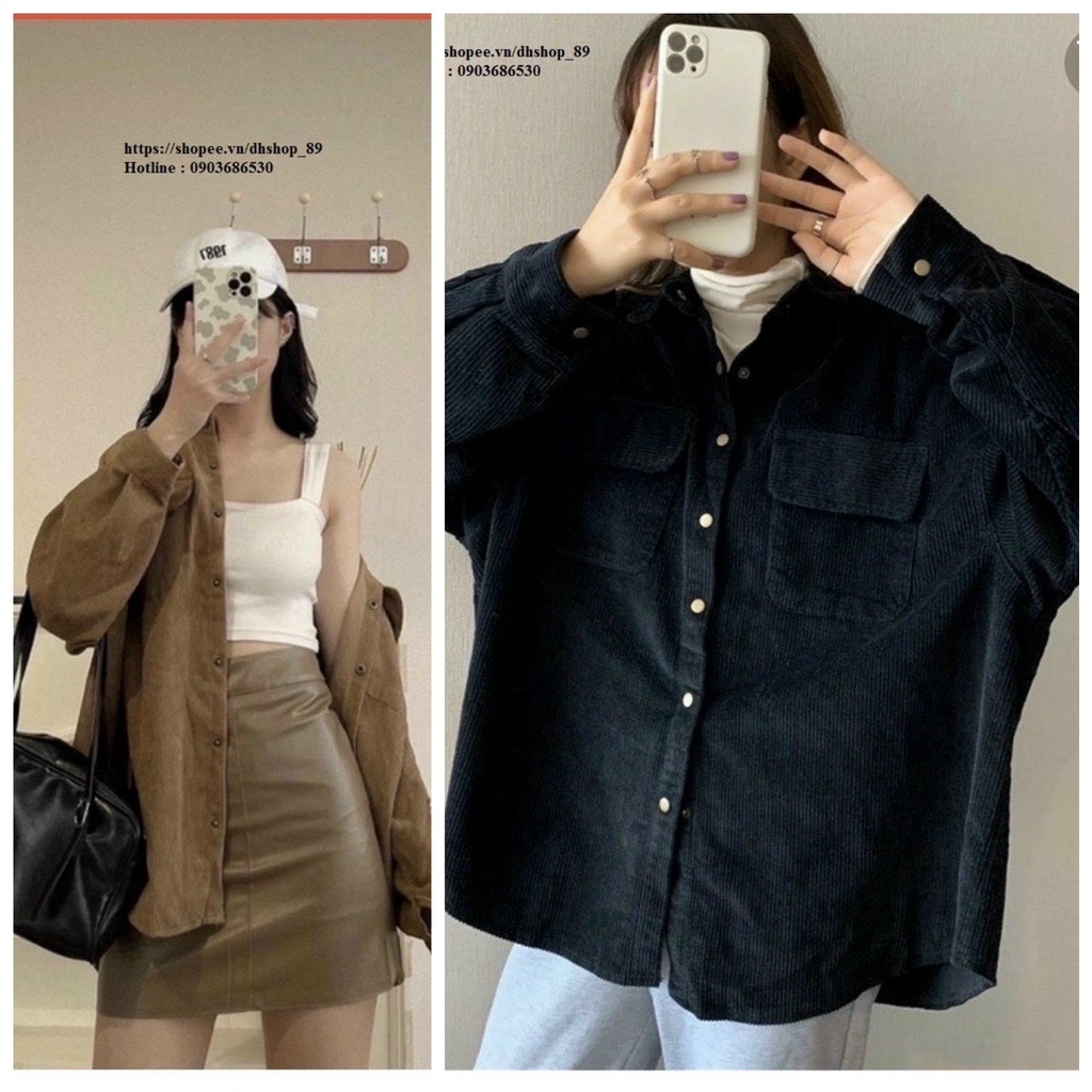 Áo khoác nữ form rộng unisex nam nữ couple,áo khoác sơ mi nhung tăm 1 lớp trơn nhiều màu có túi Bunny_057