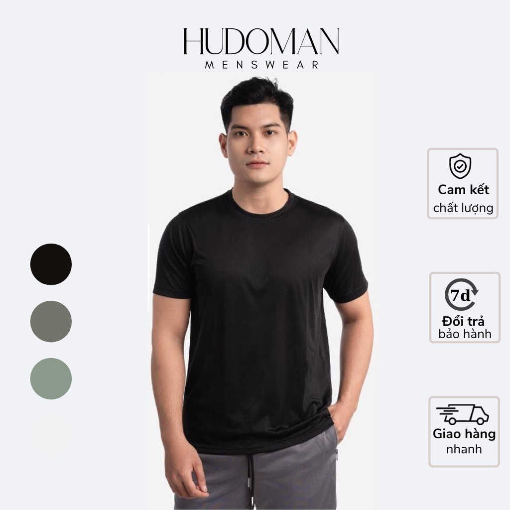 Áo thun trơn cổ tròn thể thao nam HUDOMAN chất vải poly zacka có độ bền cao form áo regular thoáng mát ATTT-00100