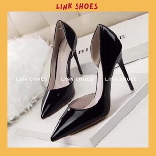 Giầy cao gót trơn khoét eo si bóng kiểu đơn giản cao 7cm - 9cm mã sản phẩm TT120