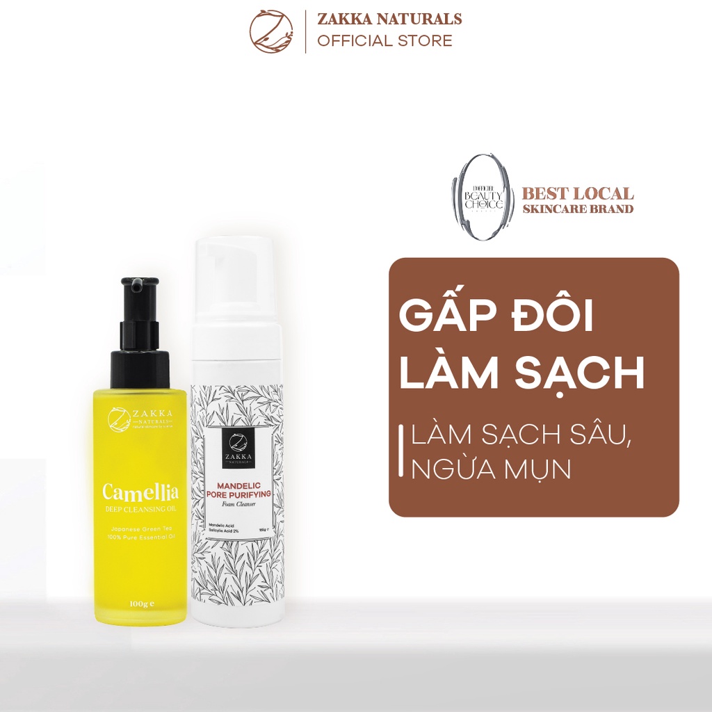 Combo Làm Sạch Gấp Đôi Zakka Naturals (Sữa rửa mặt Mandelic và Dầu tẩy trang)