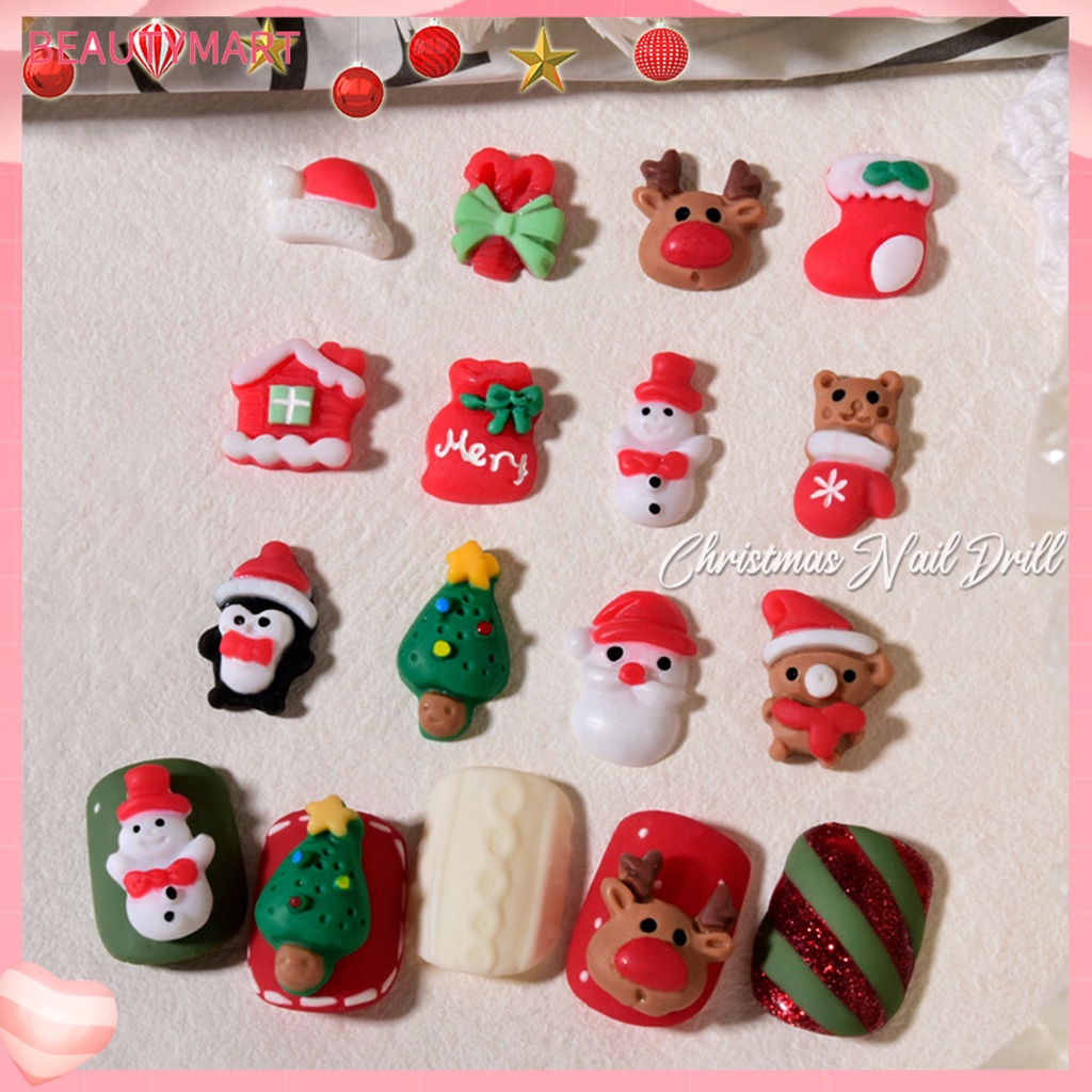[beautymart] Set 10 Miếng Dán Trang Trí Móng Tay Nghệ Thuật Ba Chiều Thân Thiện Với Môi Trường DIY Phong Cách Giáng Sinh Cho Nữ