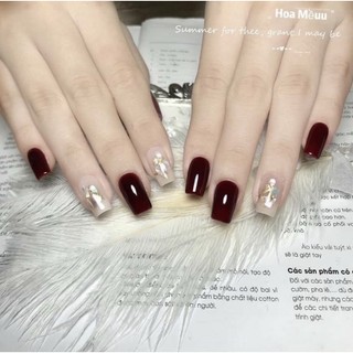 Móng up thiết kế, nailbox mẫu đỏ đậm ẩn xà cừ