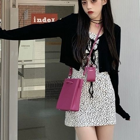 Jiashucheng Áo Khoác Cardigan Hai Dây Màu Đen Dáng Ngắn Chất Liệu Lụa Mỏng Cao Cấp Thời Trang Cho Nữ