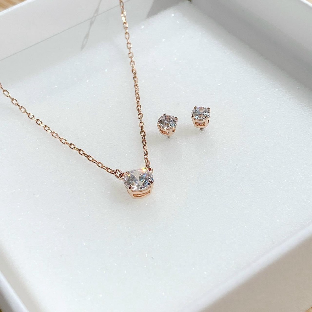 Swarovski - Set dây chuyền kèm hoa tai Attract Round set Rose-gold tone plated 5616233