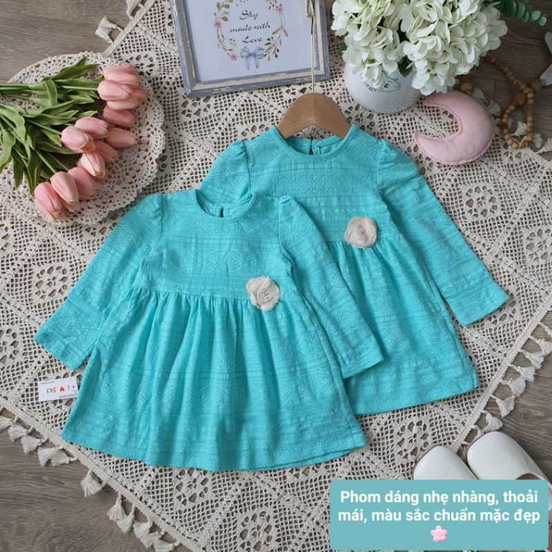 Áo váy tay dài dệt họa tiết ren xinh xắn, áo váy thu đông cao cấp bé gái