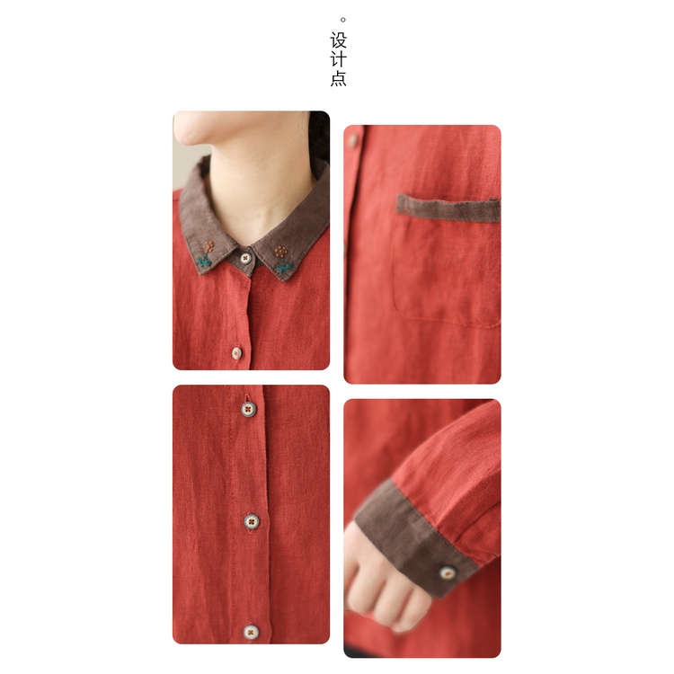 Ice cotton linen long-sleeved shirt blouse lapel casual linen counter withdrawal of the big brand literary collision color