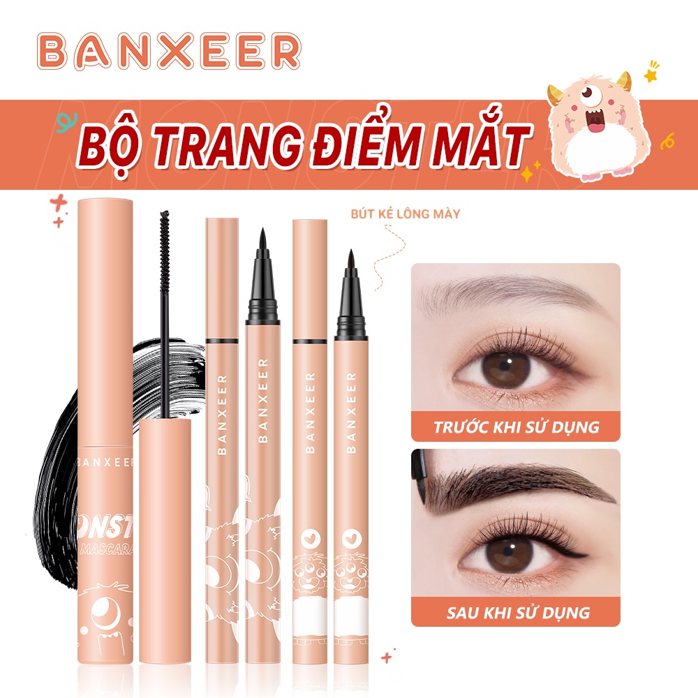 Bộ Trang Điểm 3 Món BANXEER Gồm Bút Kẻ Mắt + Bút Kẻ Lông Mày Dạng Lỏng + Mascara Giúp Kéo Dài Và Uốn Cong Lông Mi