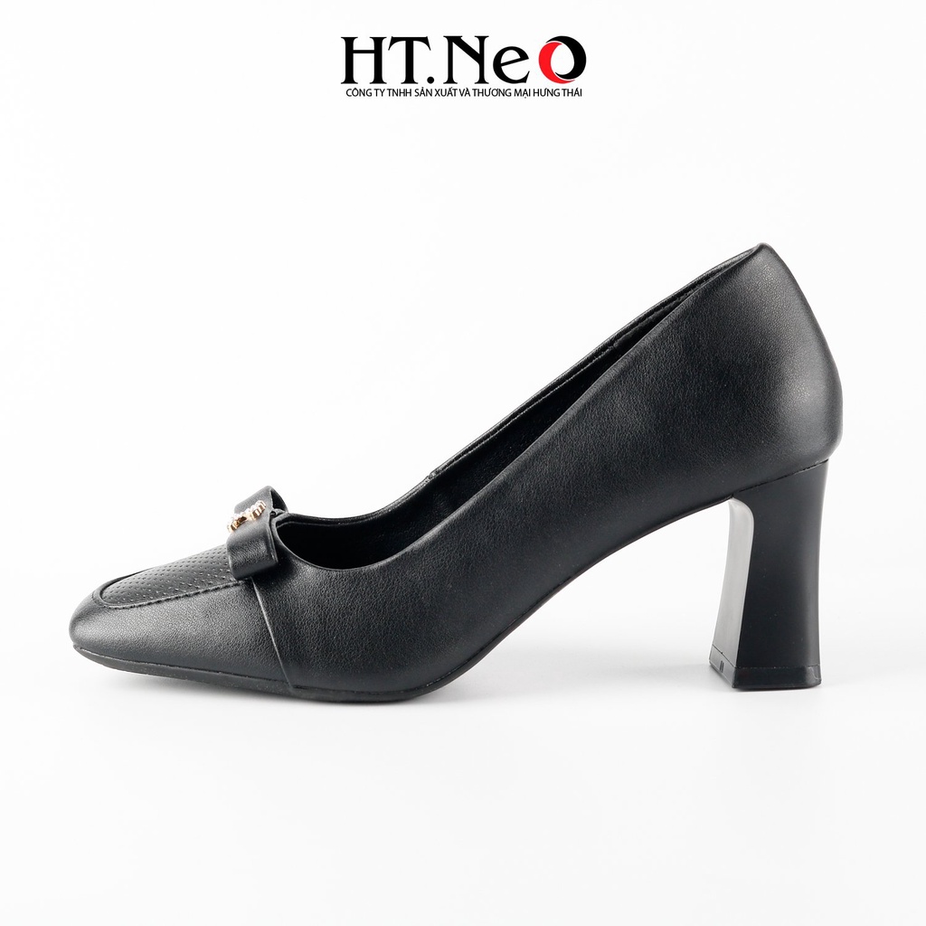 Giày cao gót đế vuông 7cm HT.NEO da bò siêu mềm, Nơ đính đá sang trọng, thanh lịch và vô cùng chắc chắn CS270
