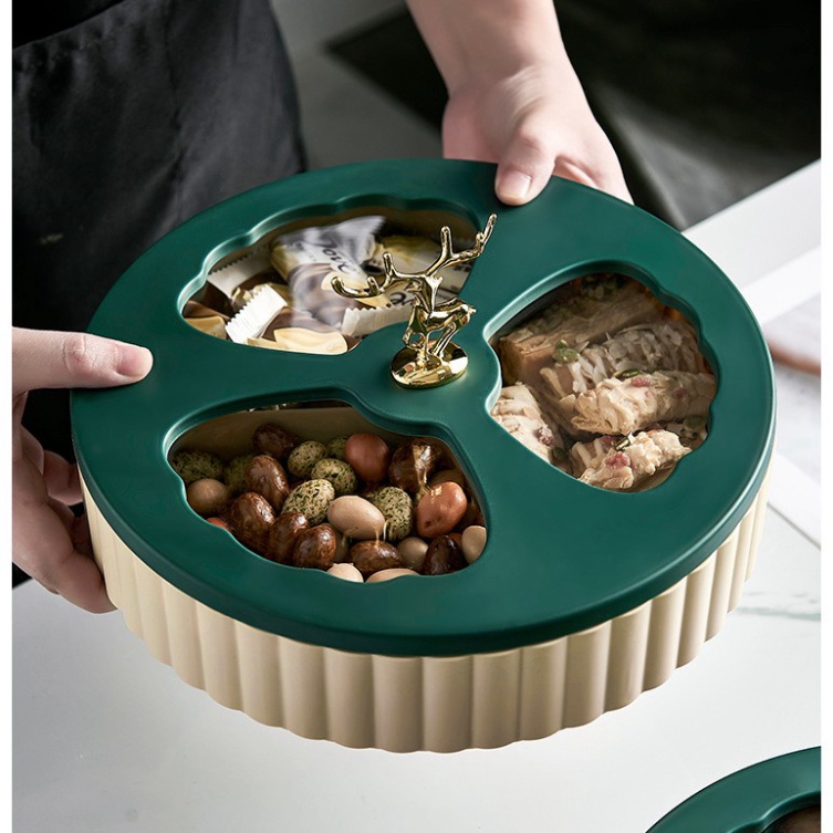 Khay Đựng Mứt Tết 2 Tầng Phong Cách Châu Âu Hiện Đại Hình Con Hưu Vàng LMKMT01