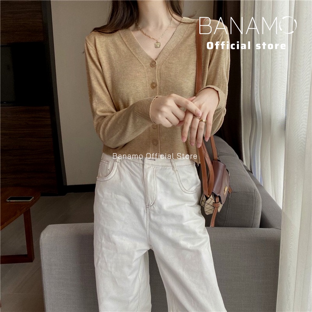 Áo khoác len cardigan nữ dệt kim cổ V thời trang Banamo Fashion áo cardigan cổ V 3426 | BigBuy360 - bigbuy360.vn