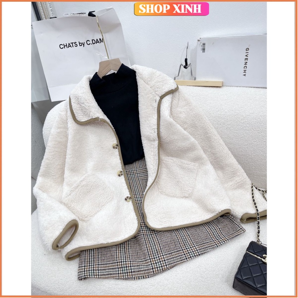 Set áo len 3 phân mix chân váy dạ caro, Set 3 món áo khoác lông phối áo len kèm váy dạ xinh Shopxinh888888