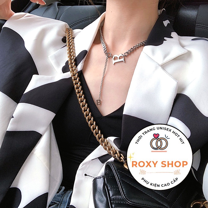 Vòng cổ Nam và Nữ chữ B thép titan Roxy shop không gỉ dây xích Unisex phong cách Hip-hop Thời trang