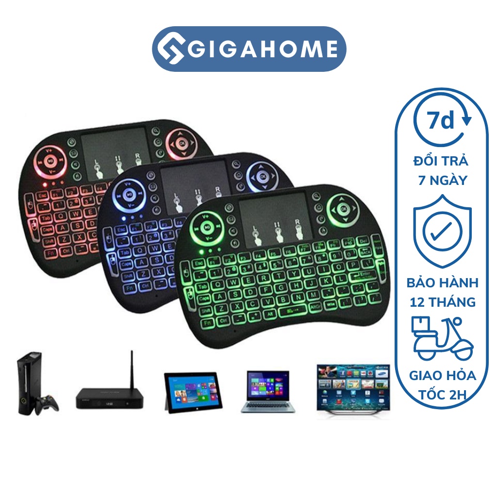 Chuột Bay Kiêm Bàn Phím Không Dây I8 GIGAHOME Cho Smart TV & Android Box Có Đèn Led 7612