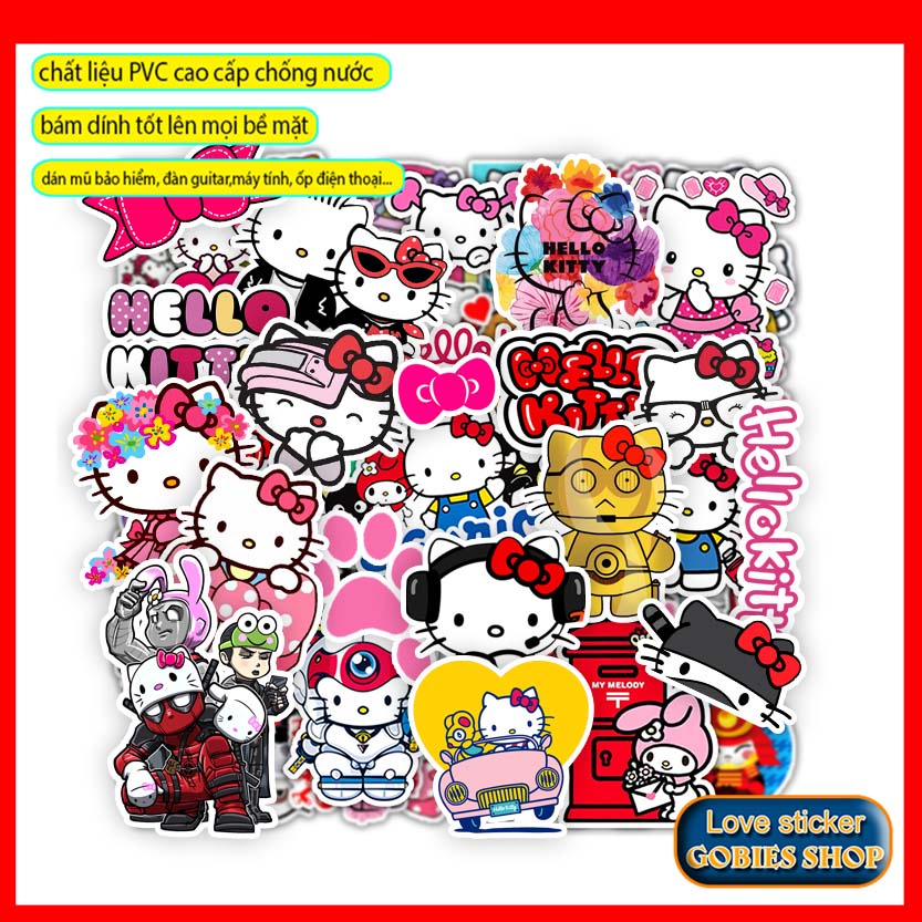 Set 100 Sticker HELLO KITTY chống nước giá rẻ Gobies ticker - Hình Dán Sticker Chất Liệu Decal Bán Chạy Năm 2022