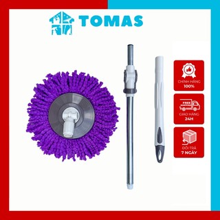 Cây lau nhà White thay thế xoay 360 độ Tomas mâm nhựa tặng kèm bông lau, GẬY - WMN