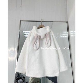Áo Khoác Lông Phối Tai Thỏ Form Rộng Chất Dày Đẹp,Áo Hoodie Khóa Kéo Unisex Phong Cách Dễ Thương