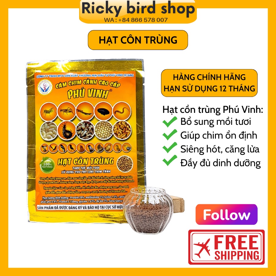 Cám chim cảnh cao cấp Phú Vinh - Hạt công trùng giúp chim khỏe mạnh, căng lửa (Họa mi, Chích chòe, Chào mào, Vành khuyên