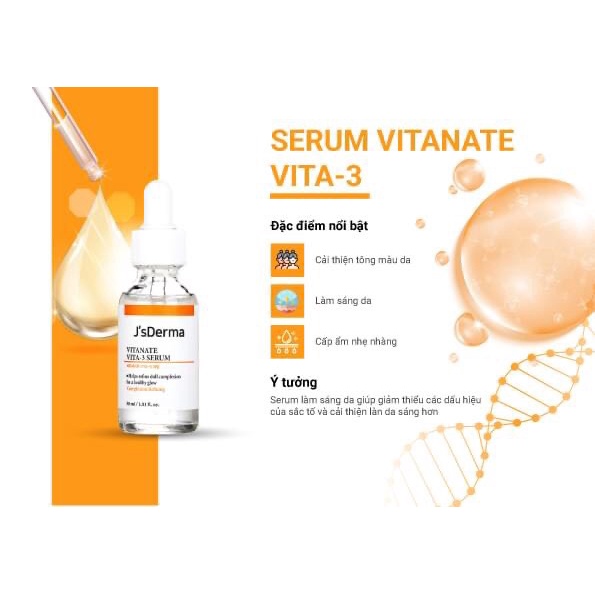 Serum 𝑽𝒊𝒕𝒂𝒏𝒂𝒕𝒆 𝑽𝑰𝑻𝑨-3 𝑺𝒆𝒓𝒖𝒎 J's Derma Hàn Quốc làm trắng và giữ ẩm cho da