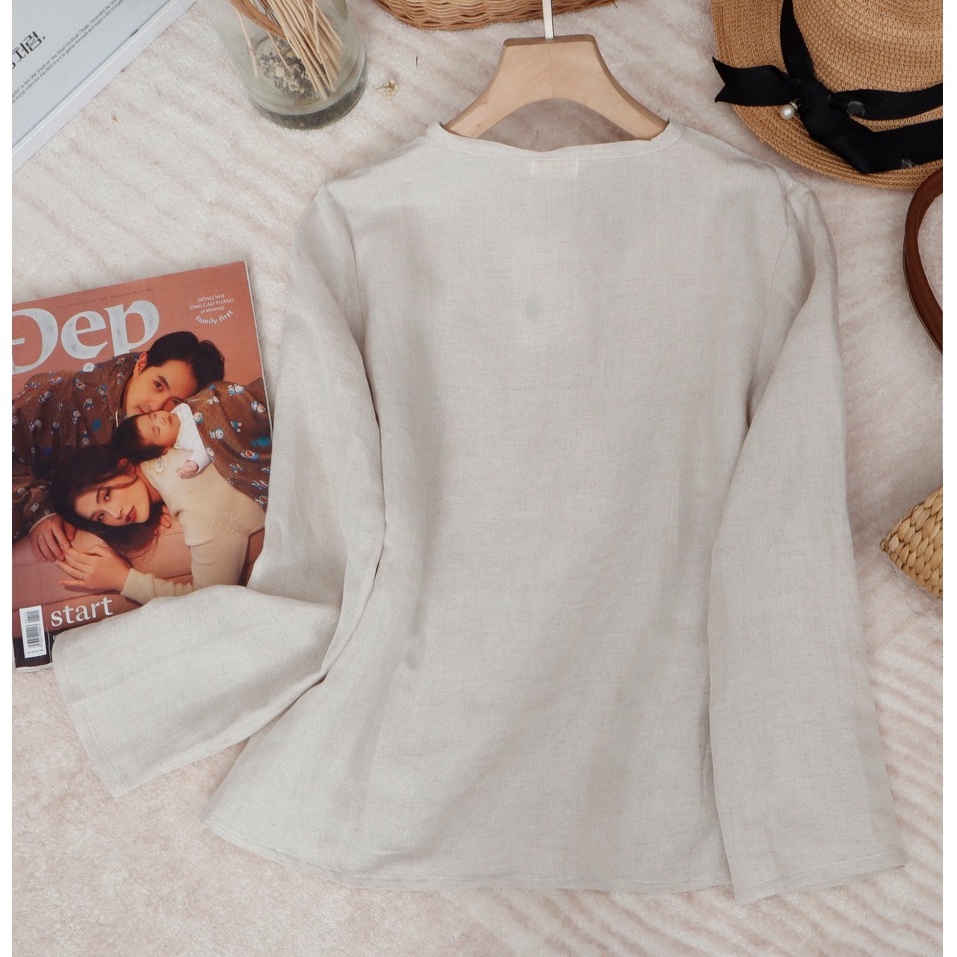 Áo Linen tưng KANAMY tay dài màu xám