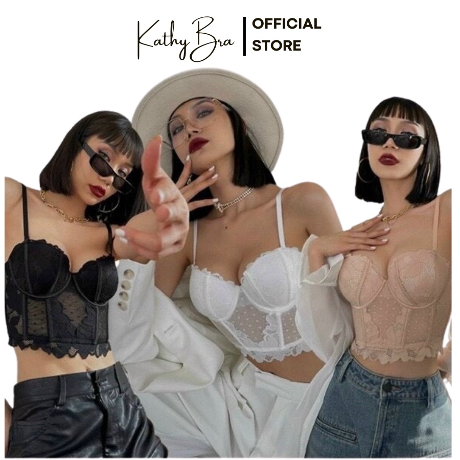 A86{LOẠI 1] Áo Bra Ren Bralette KATHY BRA Dáng Corset Cao Cấp Có Gọng Mút Vừa Chống Cuộn Nâng Ngực Mix Đồ Siêu Xinh