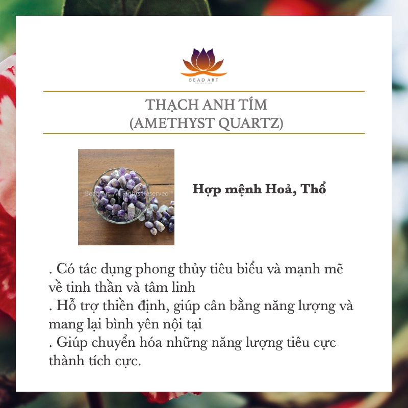 8MM Đá T. Anh Màu Tím Đậm A, Hoả, Thổ, Phối Vòng Tay Phong Thuỷ, Chuỗi Hạt S50 - Bead Art
