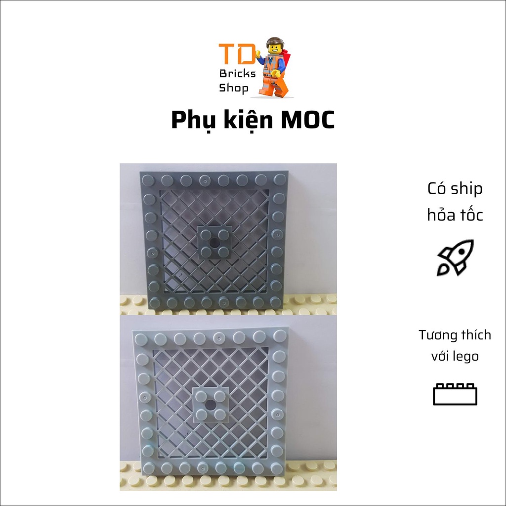 Phụ kiện lego, MOC, tấm gạch có lưới, 8x8, màu xám nhạt hoặc đậm
