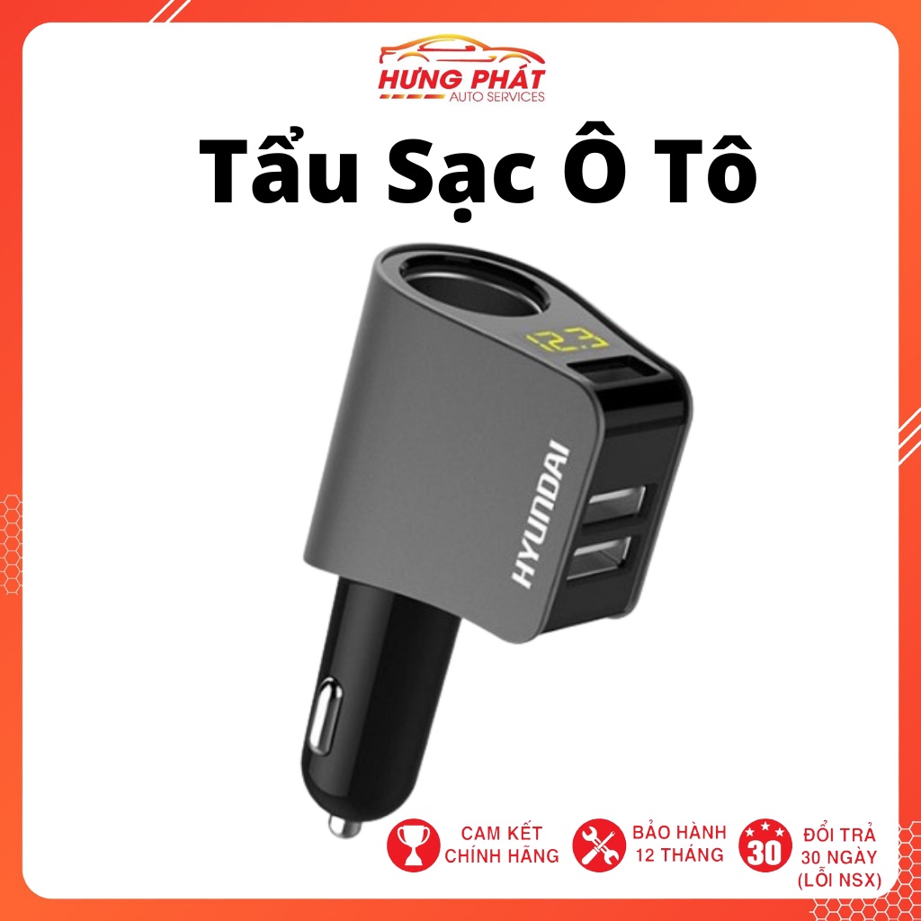 Tẩu Sạc Ô Tô, Xe Hơi Huyndai 1 Cổng Tẩu, 3 Cổng USB – Có Đèn Led Báo Điện Áp Cao Cấp