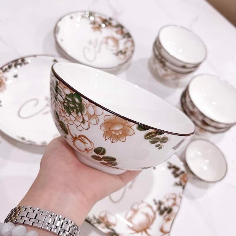 Bộ 2 Tô Sứ Cotton Havest Season - Họa Tiết Hoa Hải Đường - Tô Decor, Đựng Đồ Ăn, Canh, Phở - Tráng Men Cao Cấp
