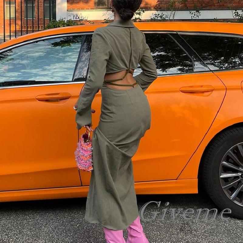 Đầm ôm Dài Tay Cổ Chữ V Khoét Sâu Lưng Trần Quyến Rũ