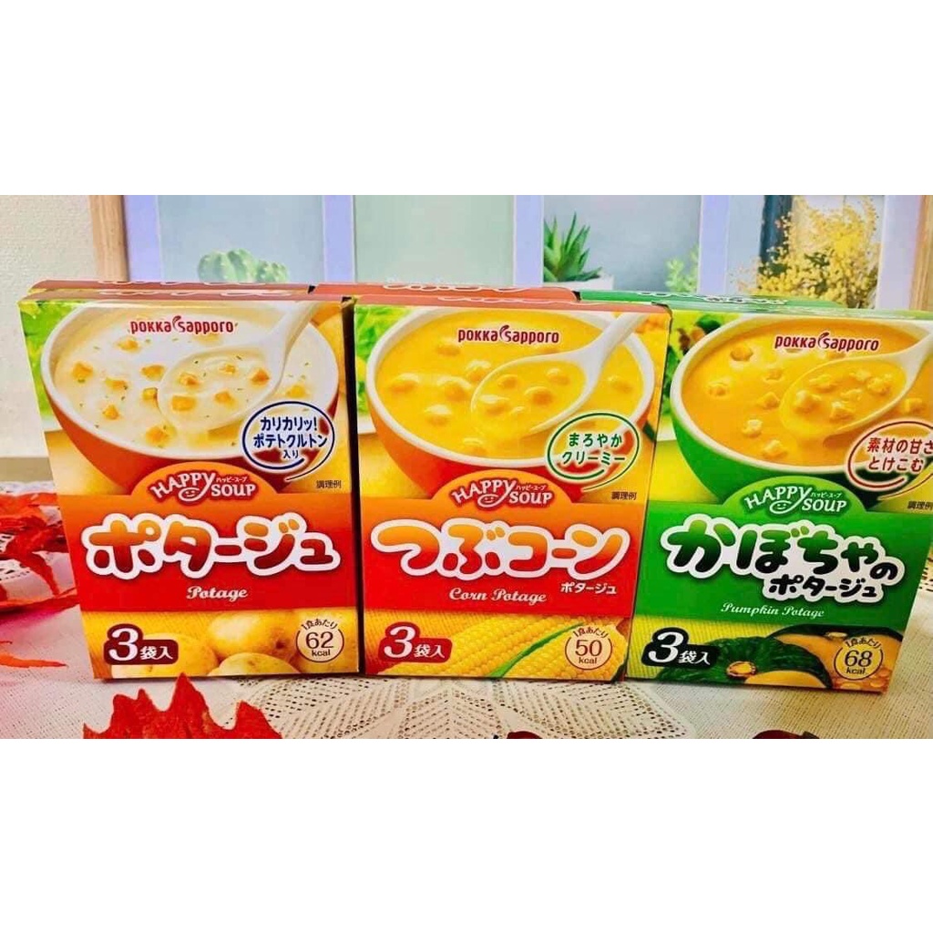 Hộp 3 gói 25gr Súp rau củ Happy Soup thơm ngon đổi món cho bé - Pokka Sapporo của Nhật Bản
