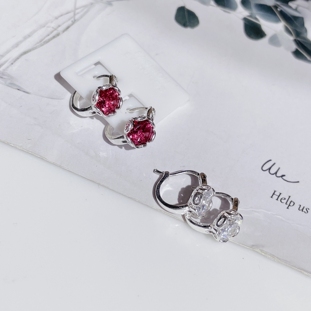 Khuyên Tai Bạc Bé Gái 1 Hột Màu - Bông tai bạc cho bé (Bạc 925)