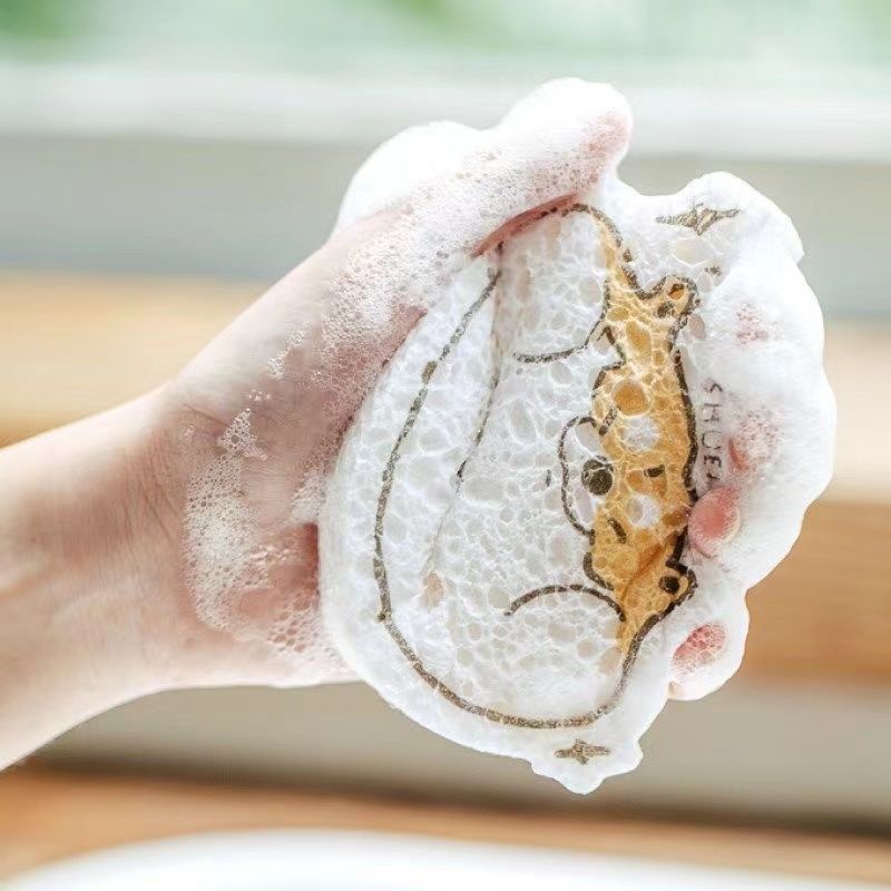 Miếng Bọt Biển Rửa Chén Dễ Thương Có Nút Hít Mạnh