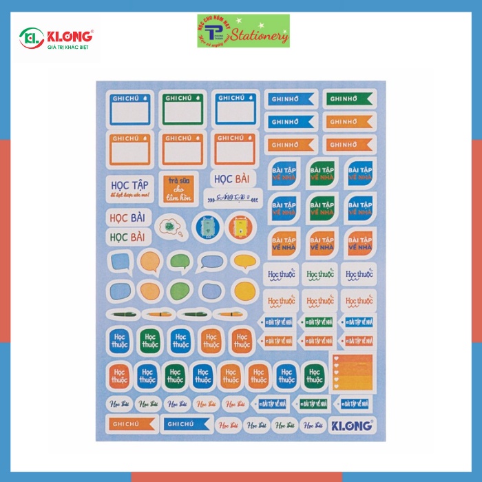 Bộ Study Sticker, nhãn dán học tập Klong tập 3 tờ; MS: 720
