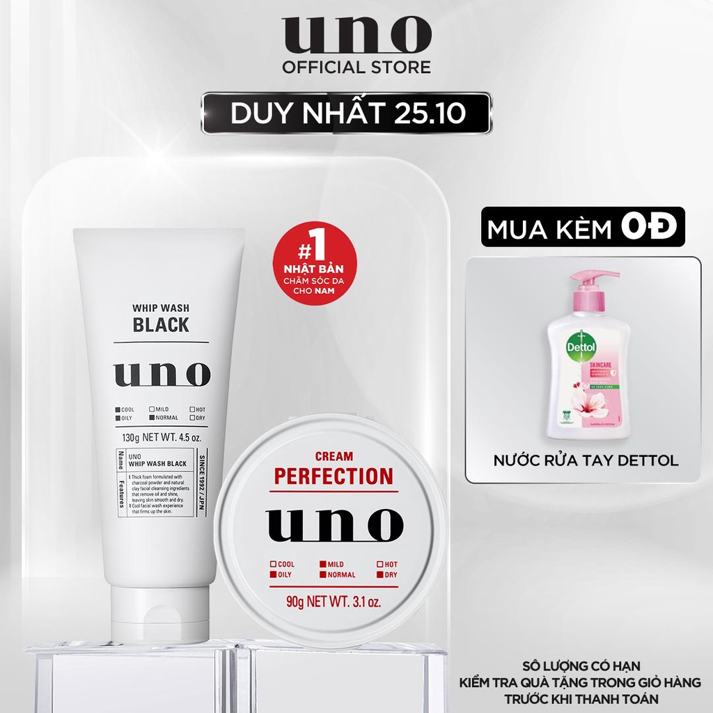 Bộ đôi UNO làm sạch,dưỡng da, kiểm soát nhờn: Sữa rửa mặt tạo bọt 130G & Kem dưỡng ẩm 5in1 90g