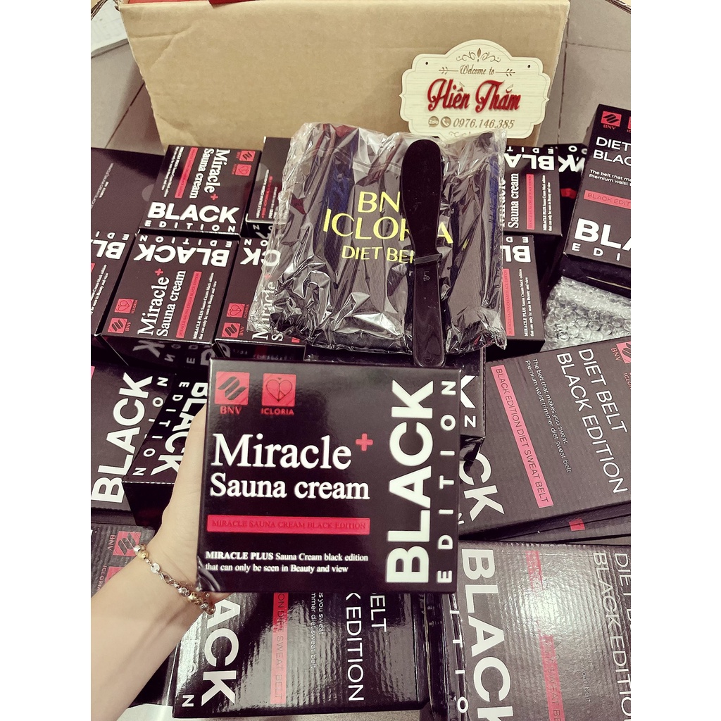 Kem tan mỡ lạnh Miracle Sauna Cream Black Edition 500g Nội địa Hàn Quốc(tặng kèm đai)