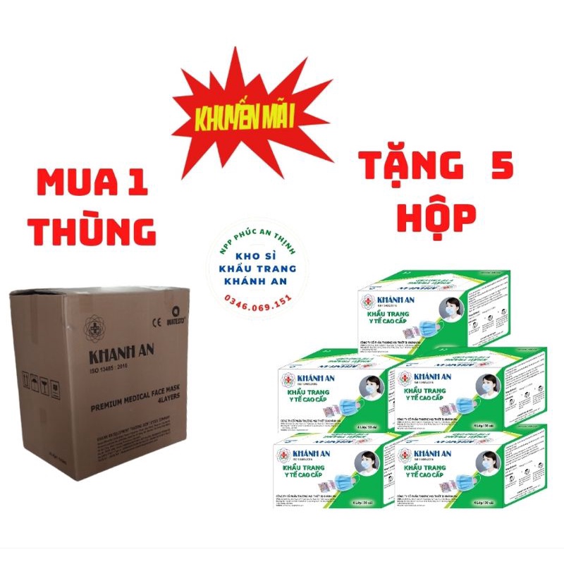 {GIÁ TẬN GỐC} 1 thùng Khẩu trang Khánh An 4 lớp Cao Cấp - Tặng 5 hộp cùng loại