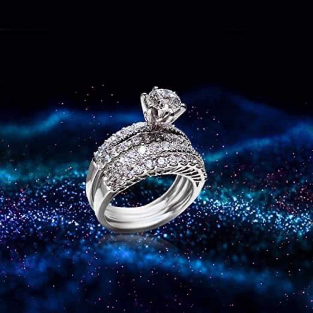 Sét nhẫn thời trang nữ titan đính cườm , không gỉ N24