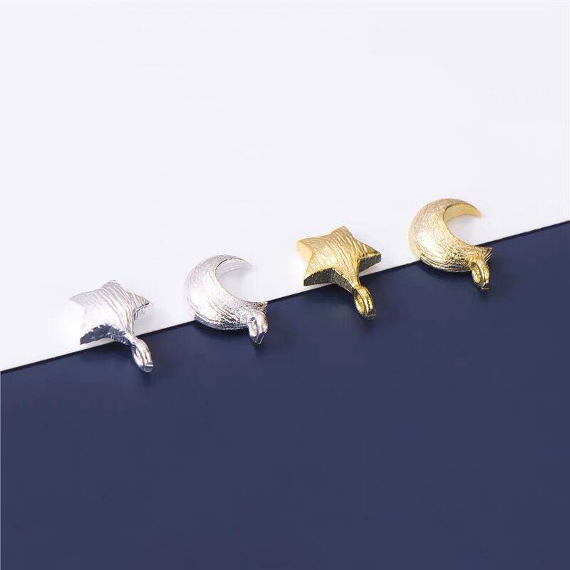 Mặt Dây Chuyền Hình Trăng Sao Mini Bằng Bạc Sterling S925 Làm Vòng Tay Thủ Công DIY