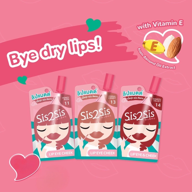 Son Kem + Má Hồng + Phấn Mắt 3 Trong 1 Sis2sis Lip Eye Cheek Thái Lan Dạng Gói