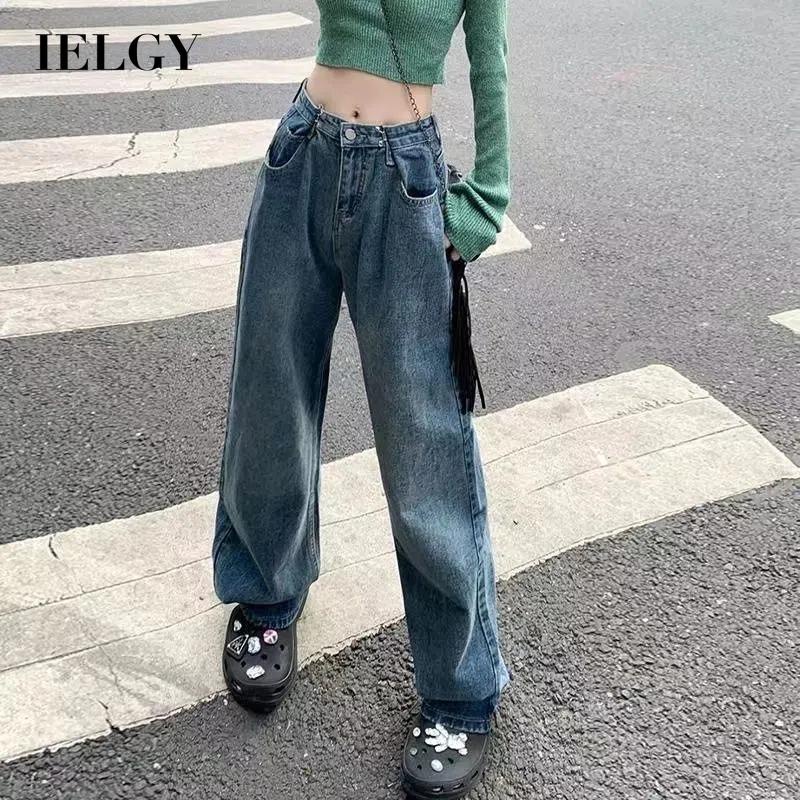 IELGY Quần Jean Dài Lưng Cao Kiểu retro Cá Tính Cho Nữ