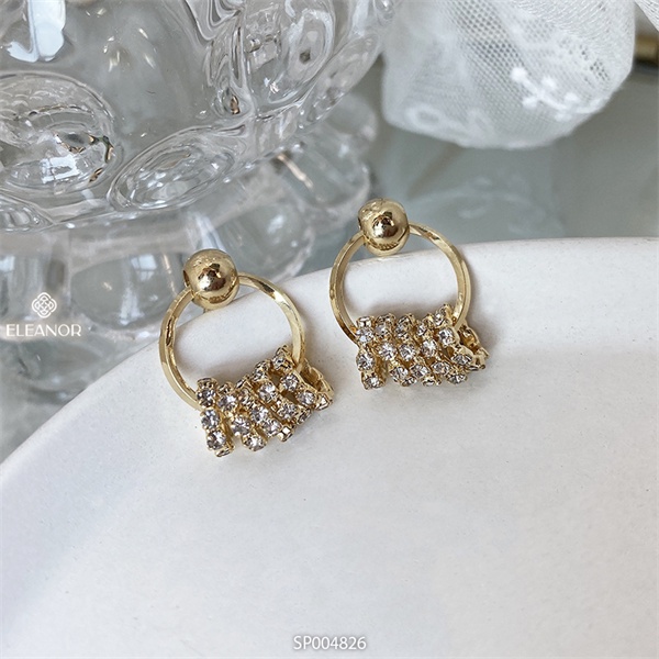 Bông tai nữ chuôi bạc 925 Eleanor Accessories đính đá khuyên tròn phối bi phụ kiện trang sức 4826