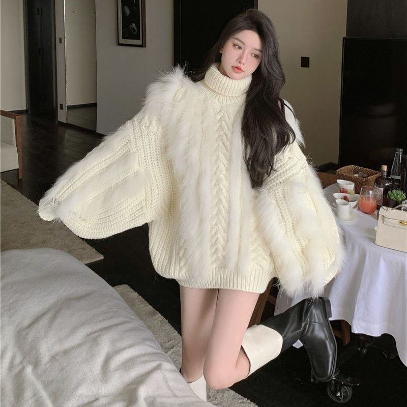 Áo Sweater Cổ Cao Phủ Lông Phong Cách Phương Tây Thời Trang Sang Trọng Cho Nữ