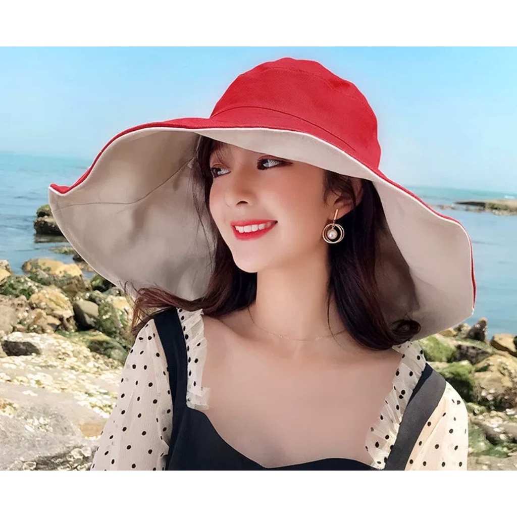 Mũ rộng vành nữ gấp gọn đội 2 mặt nón vành rộng chống nắng UV thời trang Hàn Quốc Lh zallo FB 0917399527
