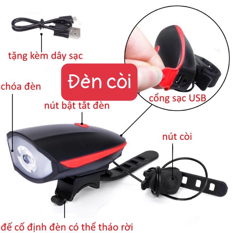 Đèn còi xe đạp thể thao dùng xạc