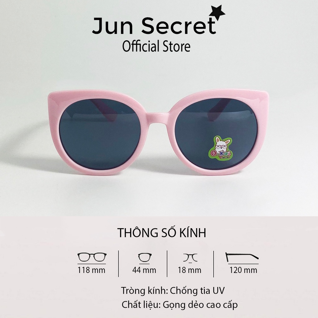 Kính mát trẻ em Jun Secret gọng nhựa dẻo,kiểu dáng mắt mèo nhiều màu sắc dễ thương dành cho bé từ 1 đến 5 tuổi JS1876DEN