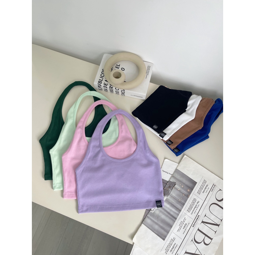 Áo croptop cổ yếm HEYBEE chất thun tăm gân siêu co giãn mềm mịn - COTTON HALTER NECK TOP HAT02