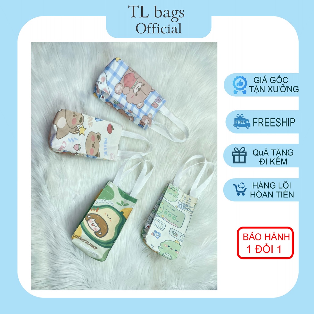 Túi đựng bình nước giữ nhiệt TL chống nước vải canvas bố bảo vệ bình với rất nhiều họa tiết