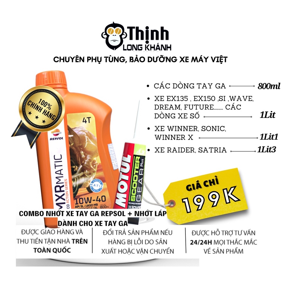 {COMBO TAY GA} Nhớt hộp số + Nhớt RepSol MXR Mastic bảo dưỡng động cơ