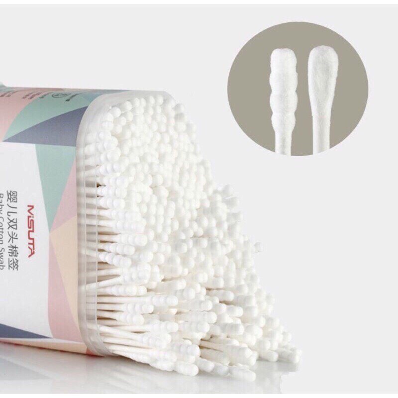 Tăm bông cao cấp Misuta đầu bông siêu nhỏ an toàn cho bé hộp chuẩn 400 chiếc