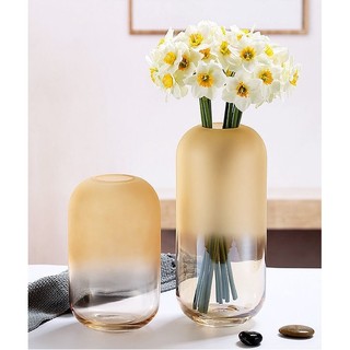Bình thủy tinh cắm hoa miệng nhỏ thân tròn mờ vàng - Decor, trang trí - Phương Bắc A
